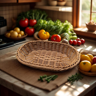 Shop-nest Handwoven Rattan Serving Basket, bread basket Medium