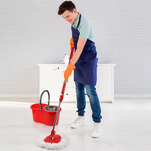 Shop-nest Spin Mop and Bucket with Wringer Set, 360° Spinning Mop and Bucket System with Double Cotton Tip Replacement Heads and Stainless Steel Adjustable Handle for Floor Cleaning