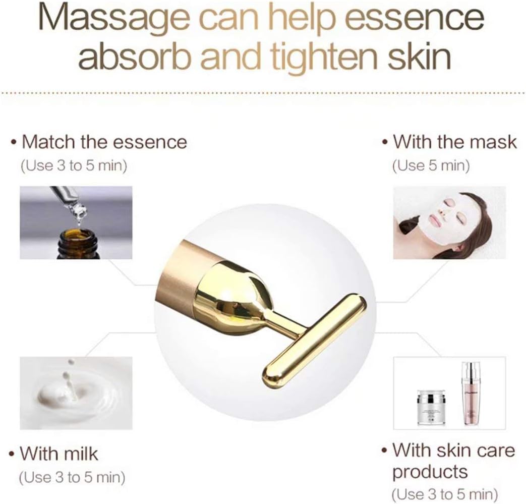 Shop-nest Beauty Bar 24k Gold Skin Care Face Massager Roller, 2 in 1 Electric 3D Roller and T Shape Energy Beauty Bar for Face Lift and Skin Tightening