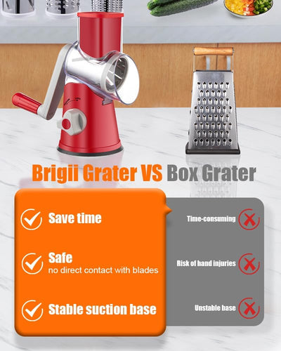 Shop-nest Rotary Cheese Grater Hand Crank with 3 Drum Blades, Mandoline Slicer, Food Chopper for Hard Cheese, Vegetable, Nuts, Potato