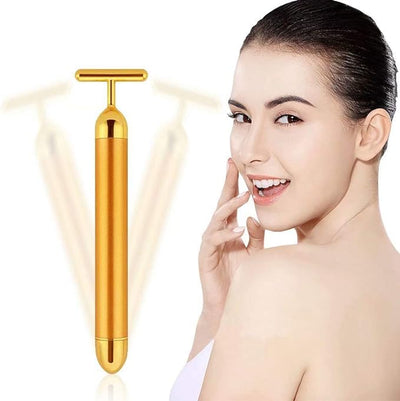 Shop-nest Beauty Bar 24k Gold Skin Care Face Massager Roller, 2 in 1 Electric 3D Roller and T Shape Energy Beauty Bar for Face Lift and Skin Tightening