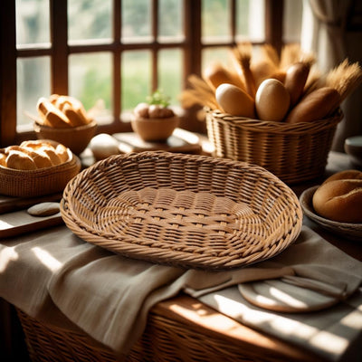 Shop-nest Handwoven Rattan Serving Basket, bread basket Medium