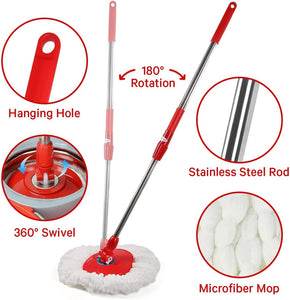 Shop-nest Spin Mop and Bucket with Wringer Set, 360° Spinning Mop and Bucket System with Double Cotton Tip Replacement Heads and Stainless Steel Adjustable Handle for Floor Cleaning