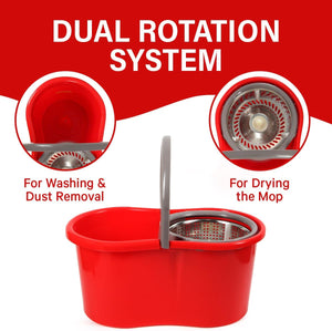 Shop-nest Spin Mop and Bucket with Wringer Set, 360° Spinning Mop and Bucket System with Double Cotton Tip Replacement Heads and Stainless Steel Adjustable Handle for Floor Cleaning