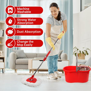 Shop-nest Spin Mop and Bucket with Wringer Set, 360° Spinning Mop and Bucket System with Double Cotton Tip Replacement Heads and Stainless Steel Adjustable Handle for Floor Cleaning