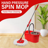 Shop-nest Spin Mop and Bucket with Wringer Set, 360° Spinning Mop and Bucket System with Double Cotton Tip Replacement Heads and Stainless Steel Adjustable Handle for Floor Cleaning