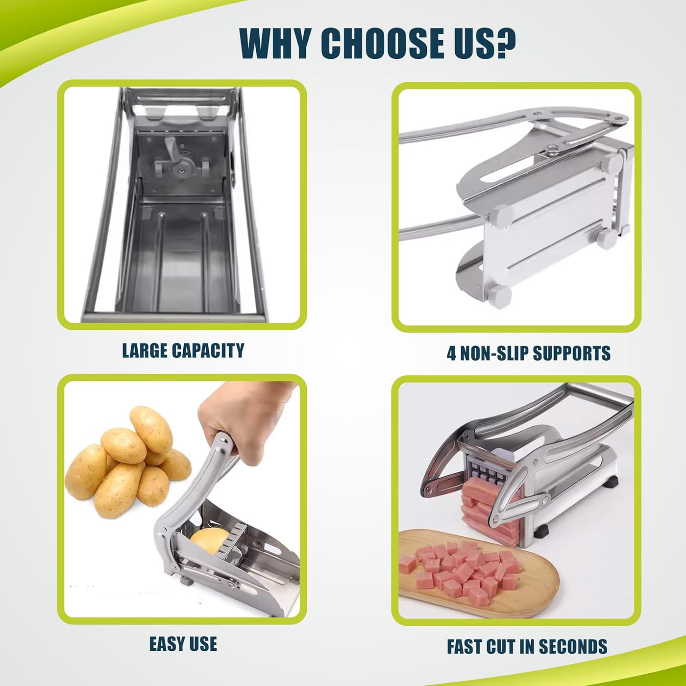 Shop-nest Potato Cutter French Fries Cutting Machine Vegetable Tools Chipper Cucumber Multi Stainless Steel Potato Slicer Kitchen Gadgets Chopper Chips Machine 2Blades